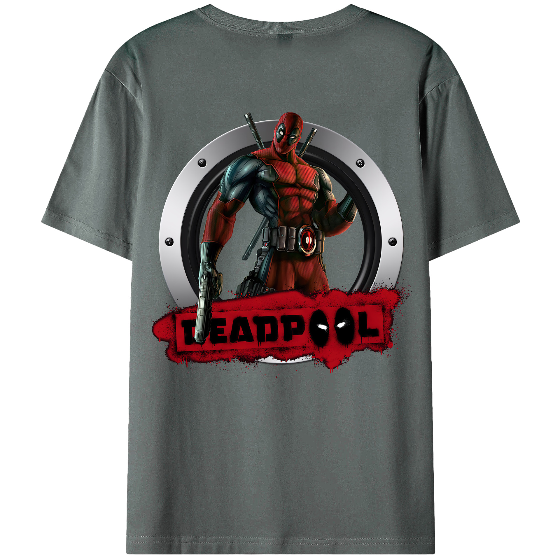（画像用） Deadpool デッドプール 綿100％ メンズ半袖Tシャツ（バックプリント） 通気性